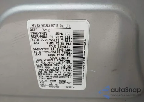 2013 Nissan Rogue Sv W/Sl Pkg from USA, damaged, VIN JN8AS5MV5DW108221